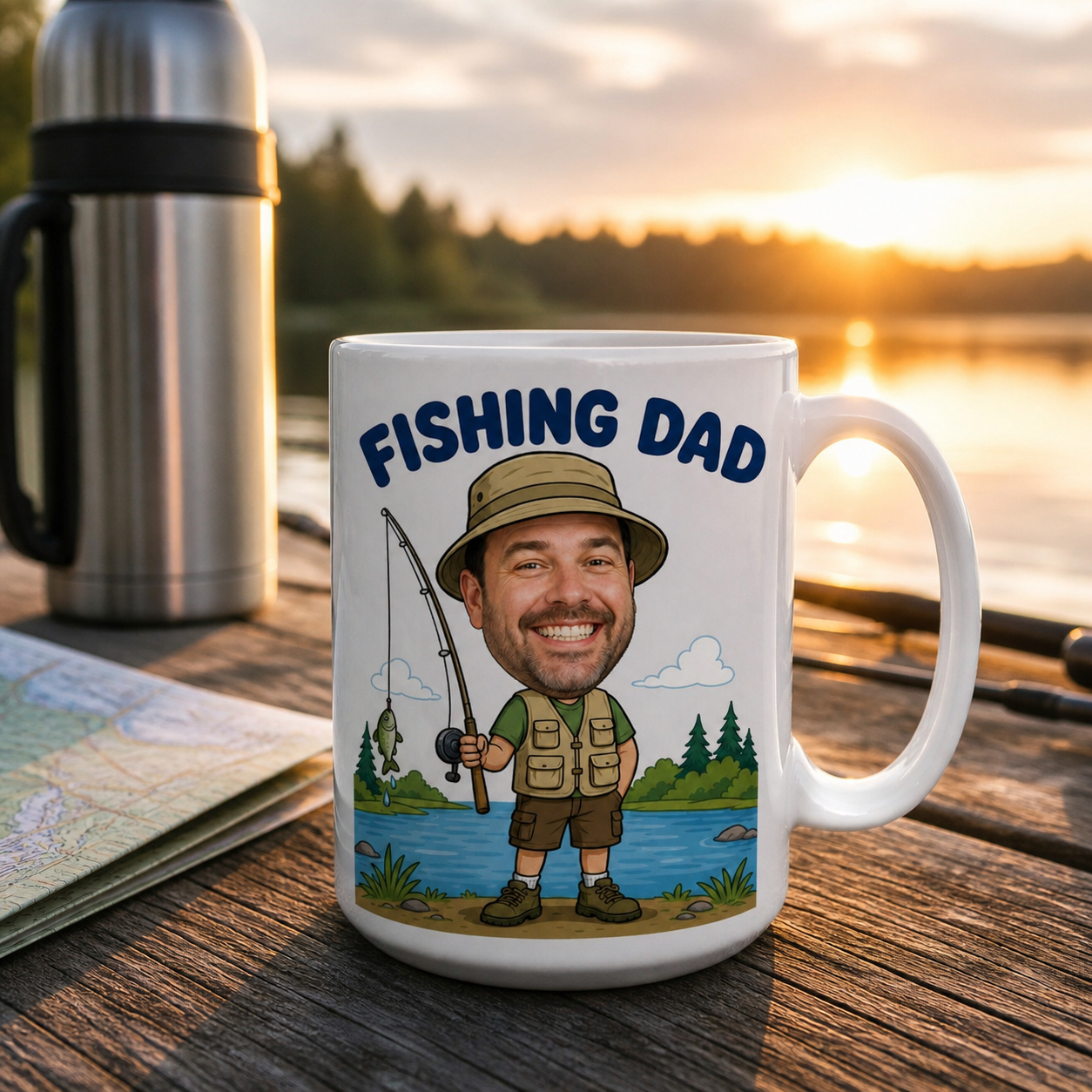 Fishing Dad custom mug in a lifestyle setting