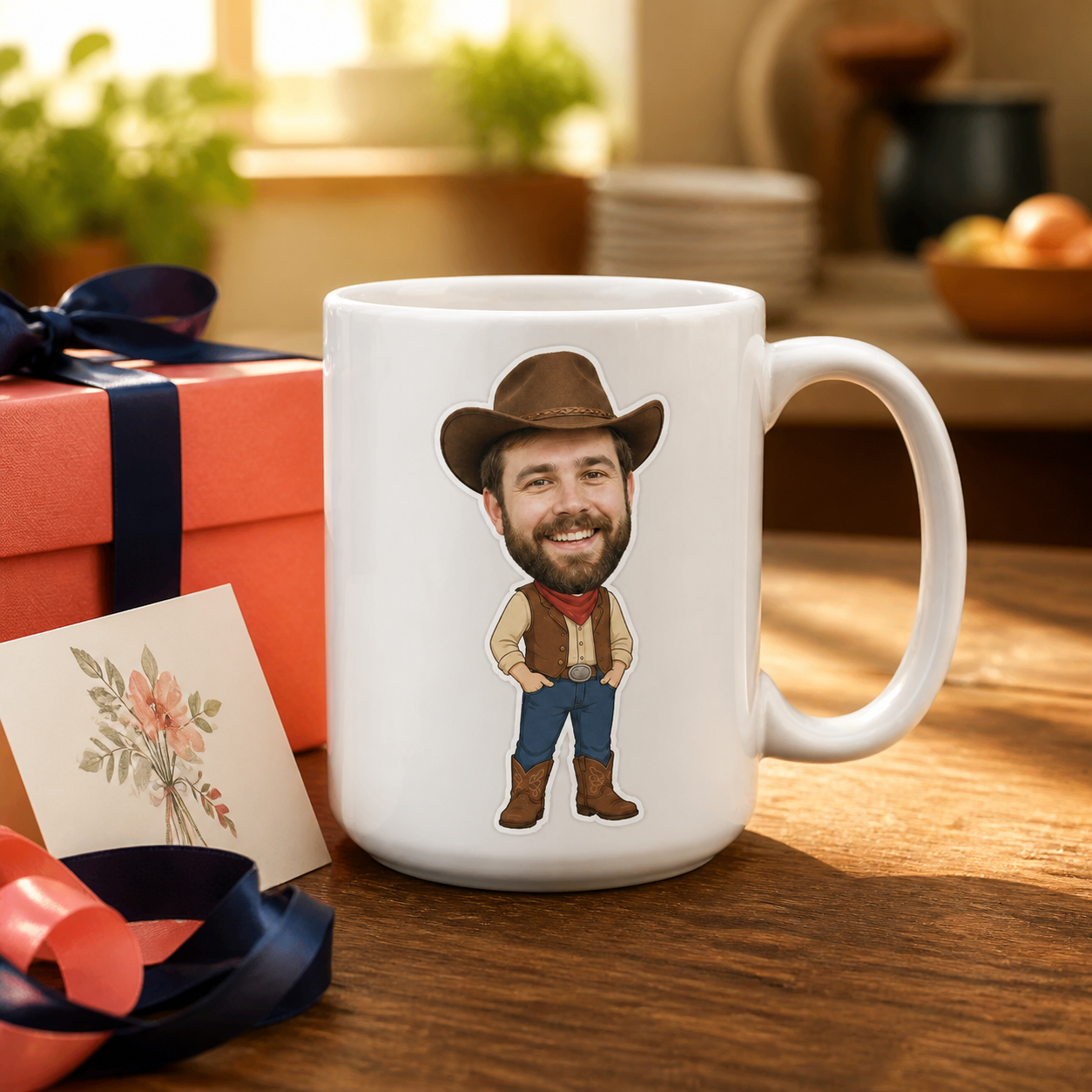 Cowboy Birthday custom mug in a lifestyle setting