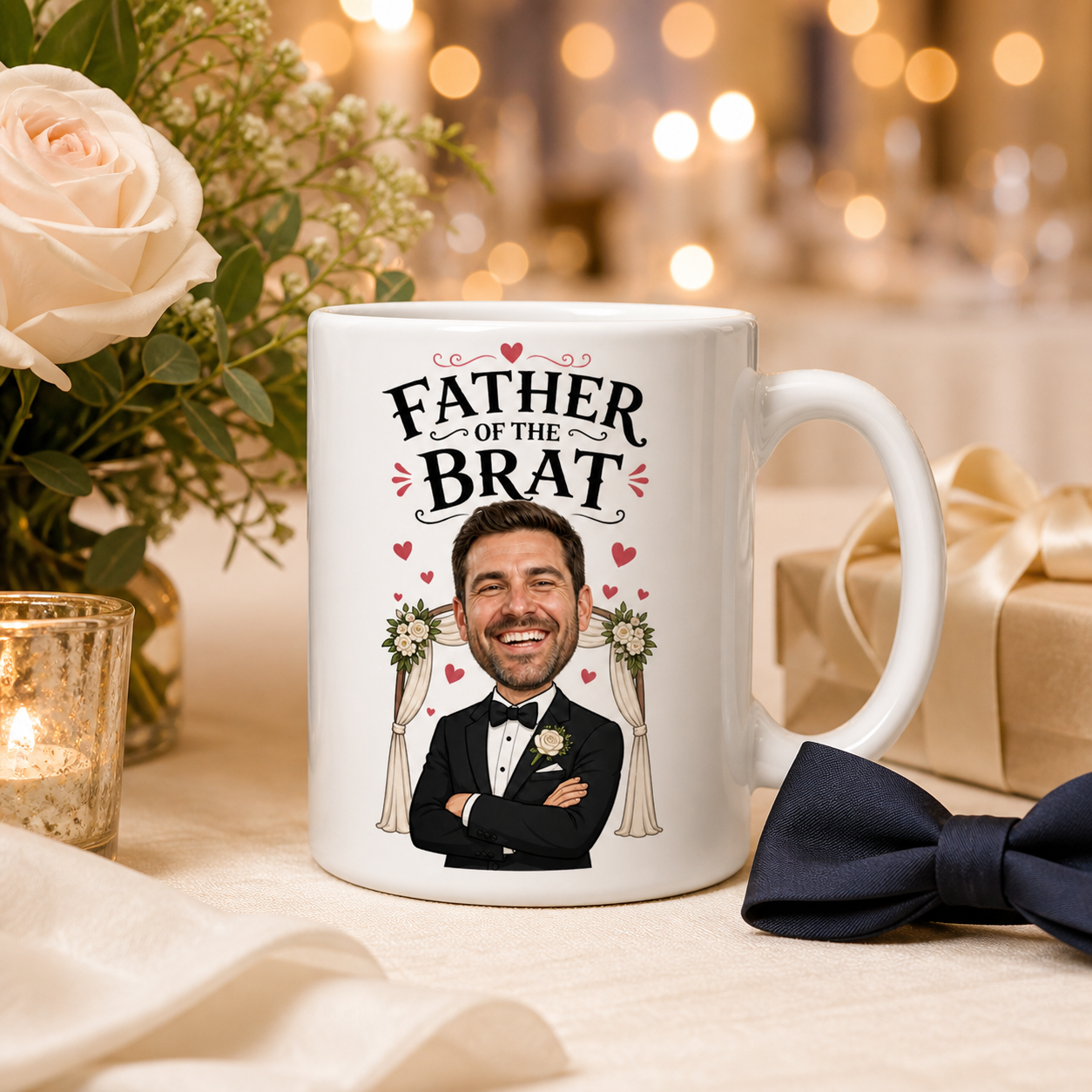 Father of the Brat custom mug in a lifestyle setting