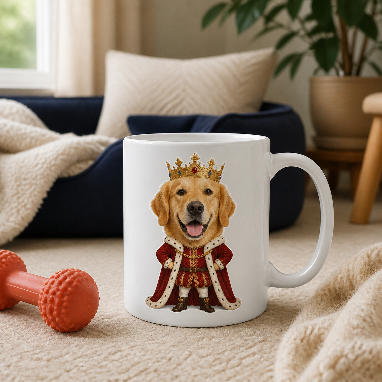 The Goodest King custom mug in a lifestyle setting