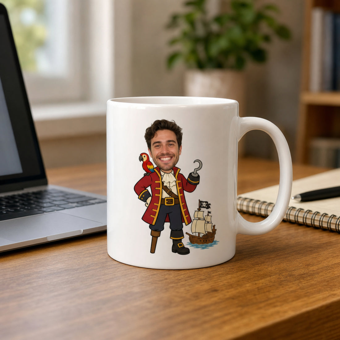 Captain Coworker custom mug in a lifestyle setting